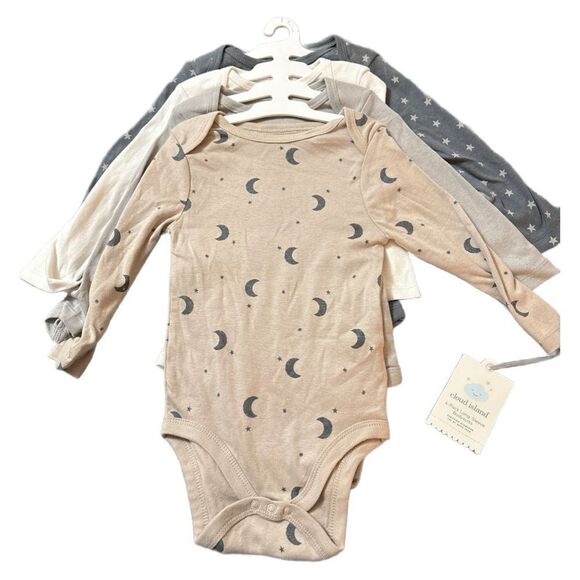 Nwt cloud island 4 pack long sleeve onesies stars and moons - Picture 1 of 4